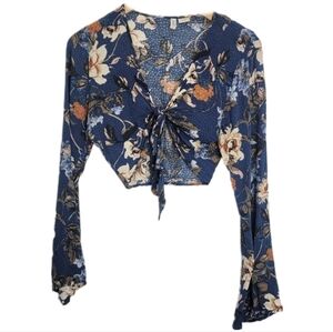𝅺SKY and Sparrow Floral Front Tie Crop Long Sleeve